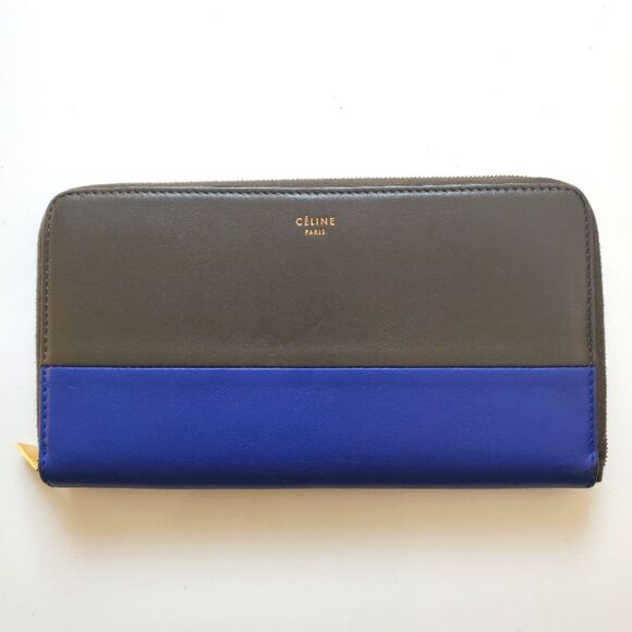 Celine Leather Long Continental Wallet Blue Olive Green - Picture 1 of 15